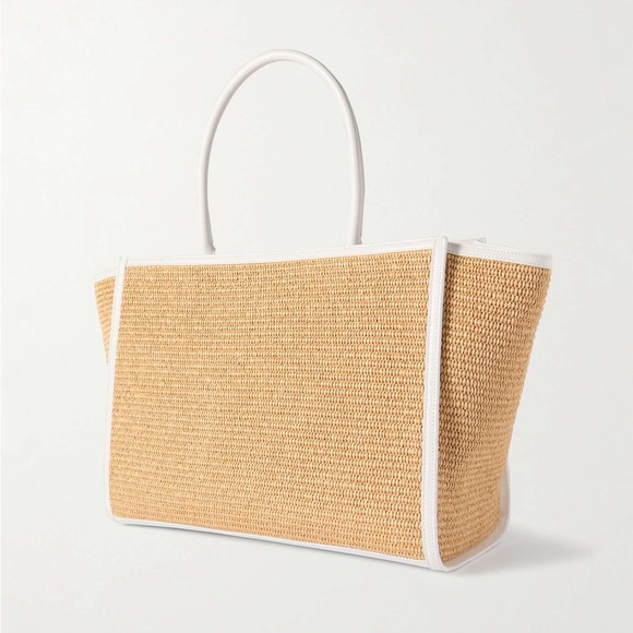 Like New AQUAZZURA Mykonos leather-trimmed beaded raffia tote $1,750 - Picture 3 of 12